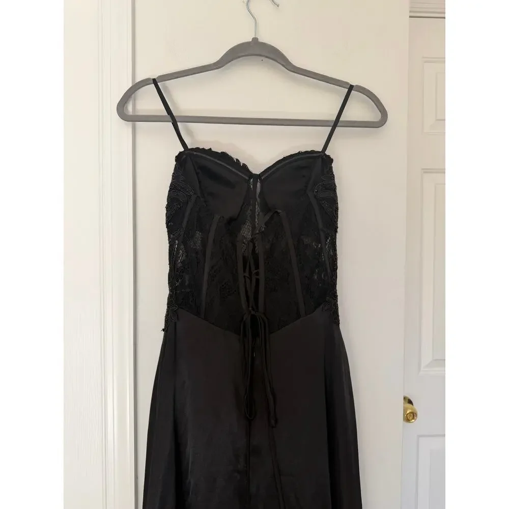 Y2K Corset Whimsigoth/Whimsygoth Black Satin Gown - Picture 4 of 7